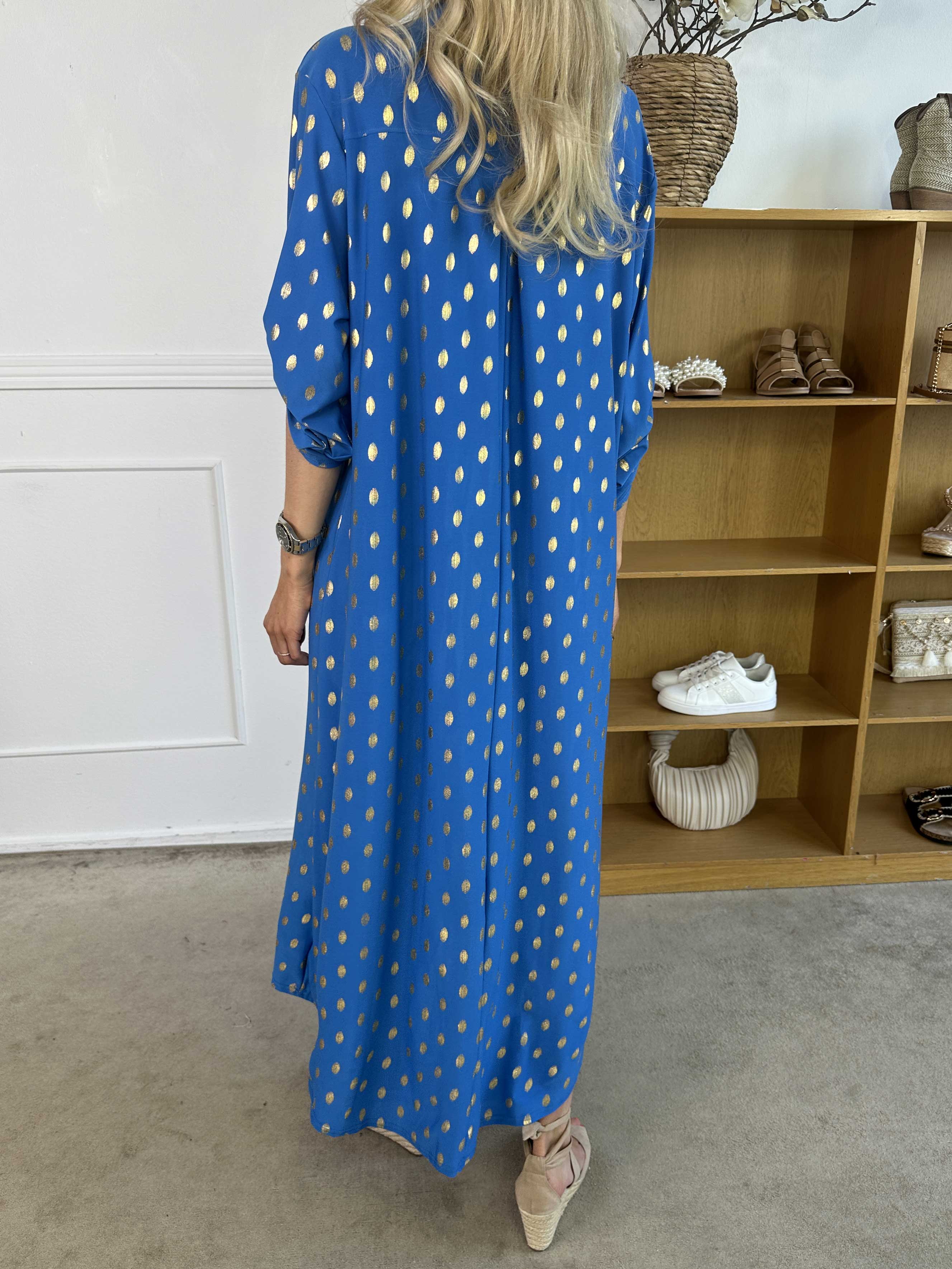 Ebba Gold Dress - Lång klänning med resår och guldprickar